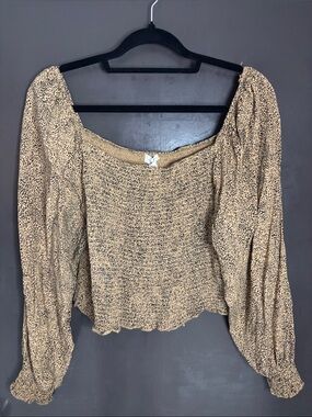 Smocked Peasant Blouse in Light Brown